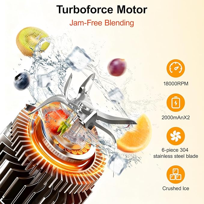 Portable Blender Dual Mode 18000RPM 20Oz Blending Cup Ice Crushing Smoothie Frozen Fruit Mini Home Gym Travel(White)