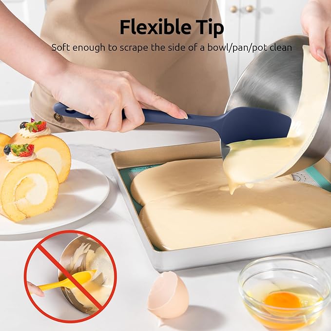Heat Resistant Silicone Spatula Set: U-Taste 600ºF High Temp Seamless Food Grade Food Grade Flexible Rubber Silicon Kitchen Cooking Mixing Baking Scraper for Nonstick Cookware Set of 4 (Midnight Blue)