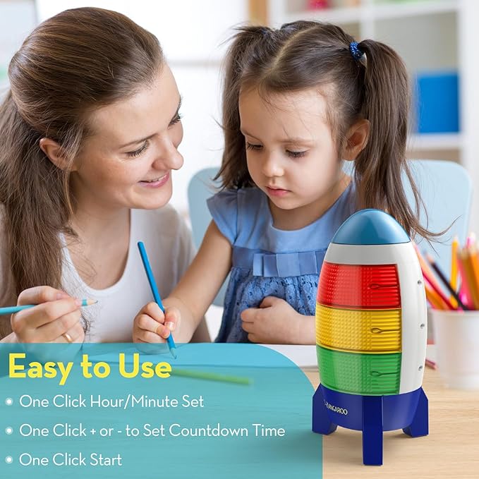 Ted Kangaroo Countdown Timer! Blast Off Visual Timer for Kids with Audio Rocket, 0-24 Hour Countdown, Memory Function, Red Yellow Green Light, Easy Setup, Battery Operated for Classroom and Home Use