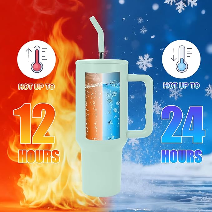 AGH 40 oz Sublimation Tumbler with Handle 4-Pack Stainless Steel Insulated Tumblers Blanks Water Bottle Travel Cups Matte Green
