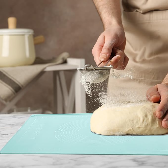 uxcell Silicone Pastry Mat, 19.7" x 15.8" Silicone Baking Mat with Measurements, Non-Stick Dough Rolling Mat for Making Pastry Cookies Bread Pizza Pink