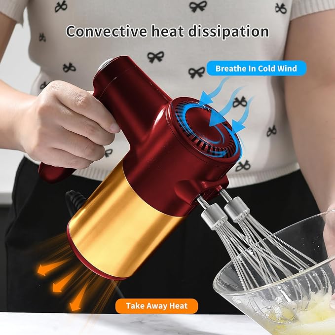9-Speed Hand Mixer Electric,400W Powerful Red & Gold Electric Hand Mixer,handheld Mixer for Baking Cake Egg Cream,Turbo Boost/Digital Display + 9 Speed + Eject Button + 6 Stainless Steel Accessories