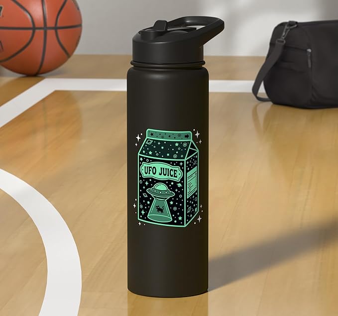 UFO Juice Retro Cat Abduction Alien Space Milk Cosmos Stainless Steel Insulated Water Bottle