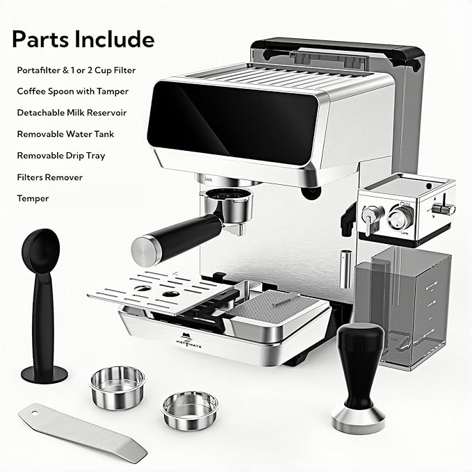 MAttinata CM1833L Automatic Cappuccino Machine, 20 Bar Espresso Machine, Coffee Maker with Dual Boiler & Self-Cleaning Milk Frother, Touch Screen Latte Machine, Stainless Steel for Kitchen, Silver