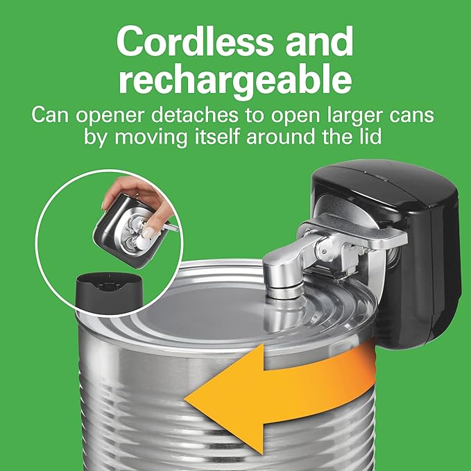 Hamilton Beach 76611 FlexCut 2-in-1 Cordless & Rechargeable Electric, Easily Standard Automatic Can Opener, Easy-Clean, With Removable Walking Cut Head