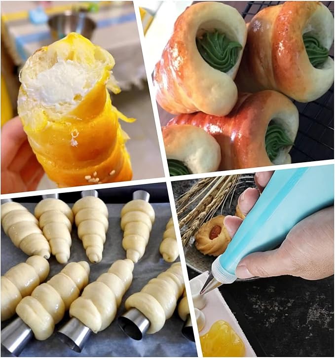 30 Pack Cannoli Horn Form Set, Large Stainless Steel Canolis Tubes Moulds Cannoli Kit for Baking Cannoli, Croissant Shell, Cream Roll Dessert, Safety Filled Edges