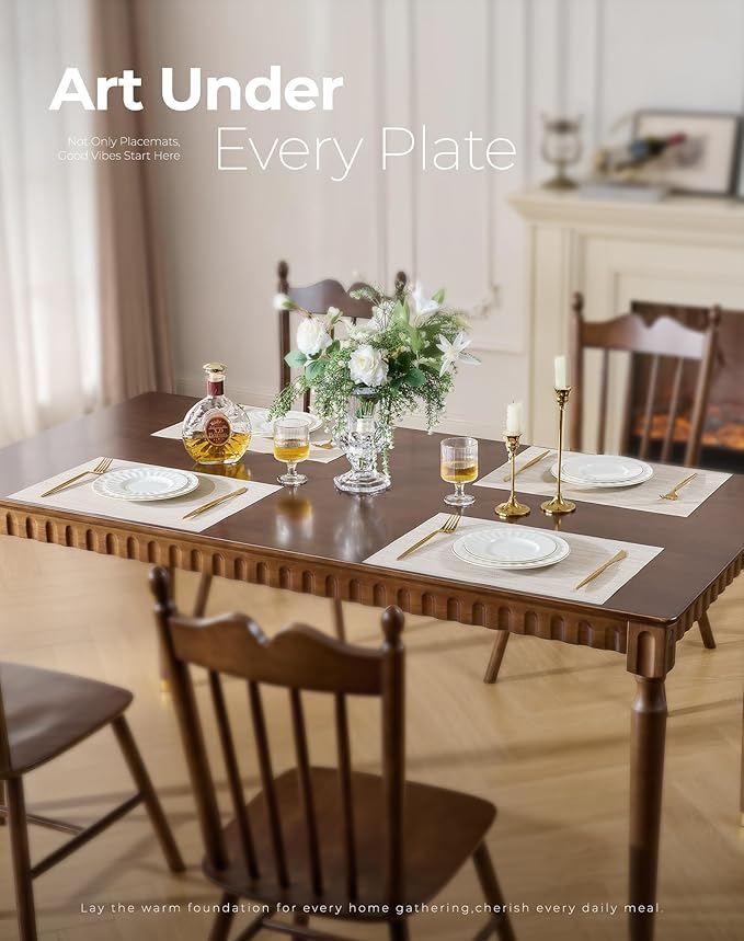Leetaltree Beige White Placemats Set of 16 - Heat Resistant Non-Slip Place mats for Dining Table, Washable Durable PVC Vinyl Woven Table Mats(Beige White, 16)