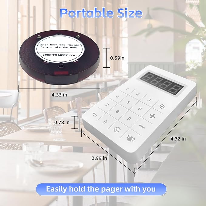 Restaurant Buzzer System, 10 Coaster Beeper Pager System with Buzzer, Customer Queue Pagers Set with Vibration, Flashing and Buzzer, for Food Truck, Church, Nursery