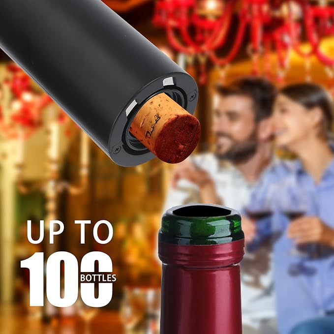 VIDYSUFYR Electric Wine Bottle Opener Set with Charging Base- Black, Automatic Wine Bottle Opener with Led Light, Rechargeable Corkscrew Kit with Aerator，Foil Cutter，Stoppers