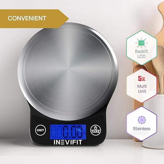 INEVIFIT Bathroom Scale & Digital Kitchen Scale Fitness Bundle, Complete Body Composition and Nutrition Tracking Solution with Batteries Included