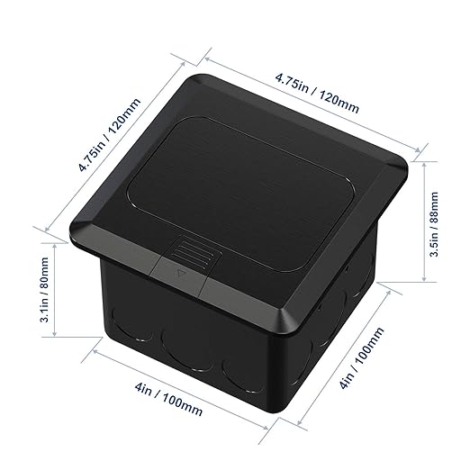 KYHSHJ Pop Up Floor Electrical Outlet Box Kit，20 Amp Stainless Steel TR Tamper-Resistant Duplex Receptacle Outlet， Corrosive Resistant Hardware，ETL Listed, Black
