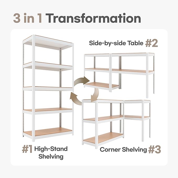 HOMEDANT House 5-Tier Laminated Metal Shelving Unit Adjustable Storage Utility Rack Heavy Duty Shelves Organization Multipurpose Shelf Kitchen Garage Pantry Closet 4Pack