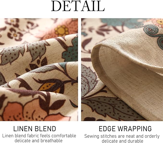 ISAENNE Designer Boho Floral Rectangular Tablecloth,Linen Lotus Flower Pattern Colorful Indoor Table Cloth,Durable Decor Tablecloths for Dining Thanksgiving Kitchen Christmas,55"*87"-Hazel A