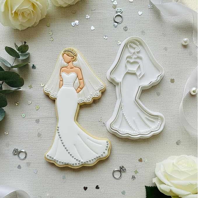 Wedding Cookie Cutters Cutter Wedding Dress Molds 3.5" with Plunger Stamps Baking Dough Tools Cake Shapes PLA Accessories for Birdesmaid Decorative Party Kitchen Supplies