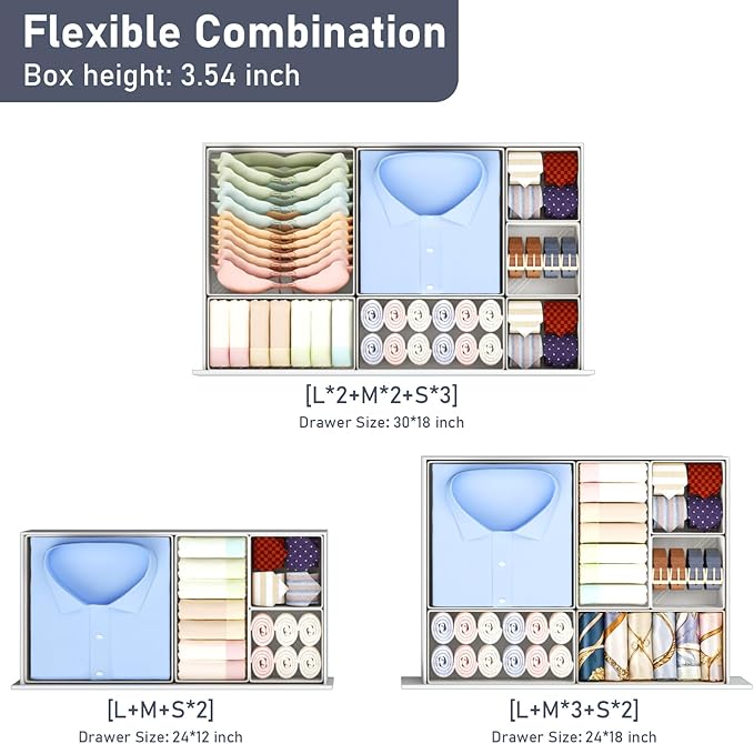 DIMJ Drawer Organizer Clothes 28 Pack - Foldable Baby Organizers and Storage & Closet Organizers for Bedroom, Closet - Nursery Organization Dresser Dividers for underwear, Sock,Bra, Belt, Tie,White