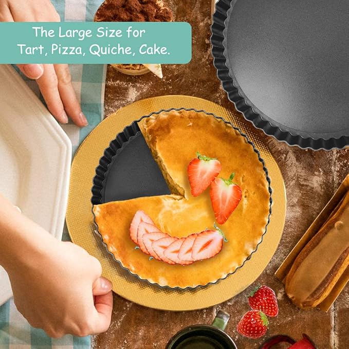 TORASO 11Inch, 9 Inch and 4 Inch Tart Pan with Removable Bottom, 2 Pcs Large Size Quiche Pan and 4 Pcs Small Size Pie Pan, Non-Stick Baking Pan (Set of 6)