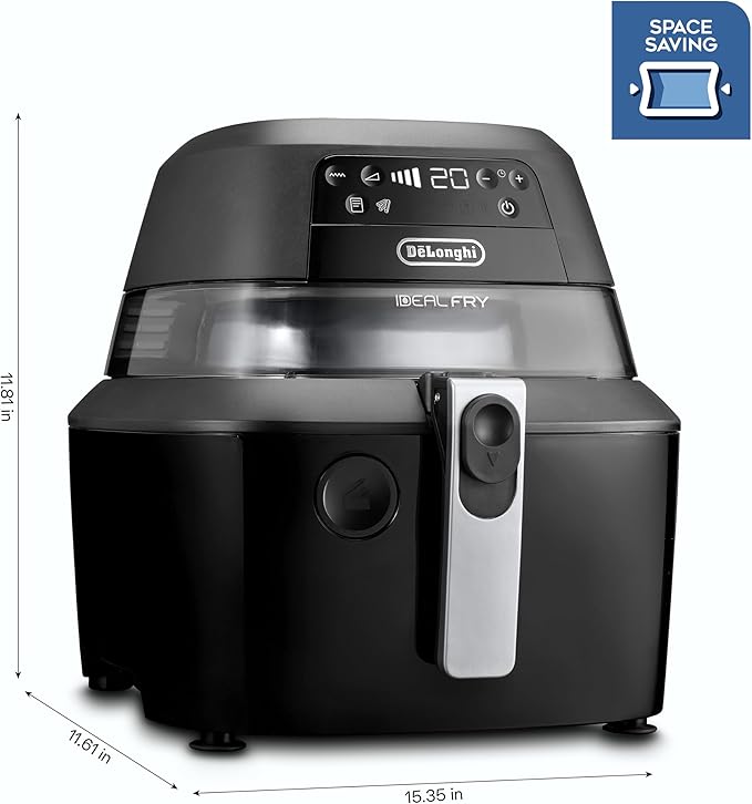 De'Longhi Rapid Crisp Air Fryer, 5-Quart, 1700-Watt XL Cooker, Fries, Crisps, Roasts, Bakes, 5 Preset Functions, Pizza Setting, Up to 20% Faster Cooking, Easy Clean Nonstick, 360° Viewing, Black