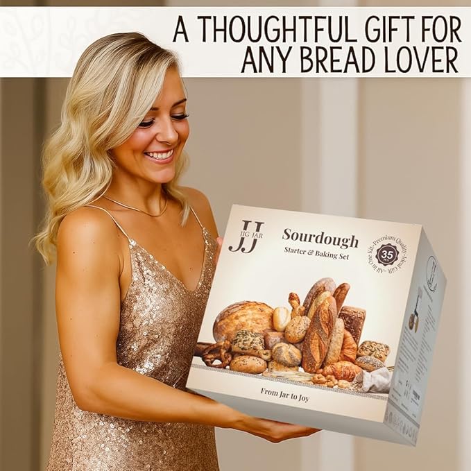 35-Piece Sourdough Baking Kit – Artisan Bread Baking Set for Beginners & Home Bakers, Includes Glass Starter Jar, Proofing Basket, Bread Lame & Tools