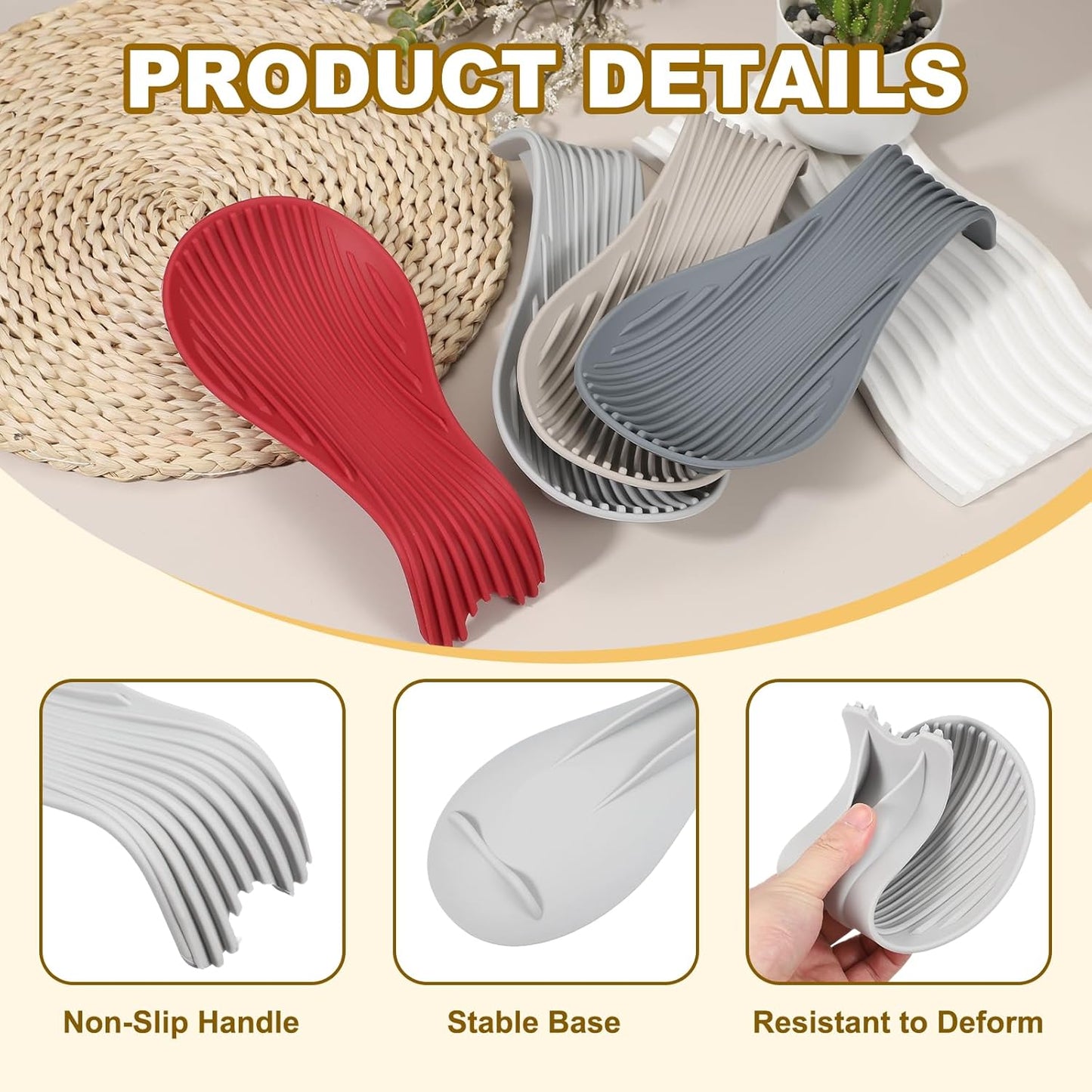 uxcell 1 Set Silicone Spoon Rest for Stove Top, Silicone Spoon Holder for Cooking Spatula, Ladle, Brush Light Grey/Pink