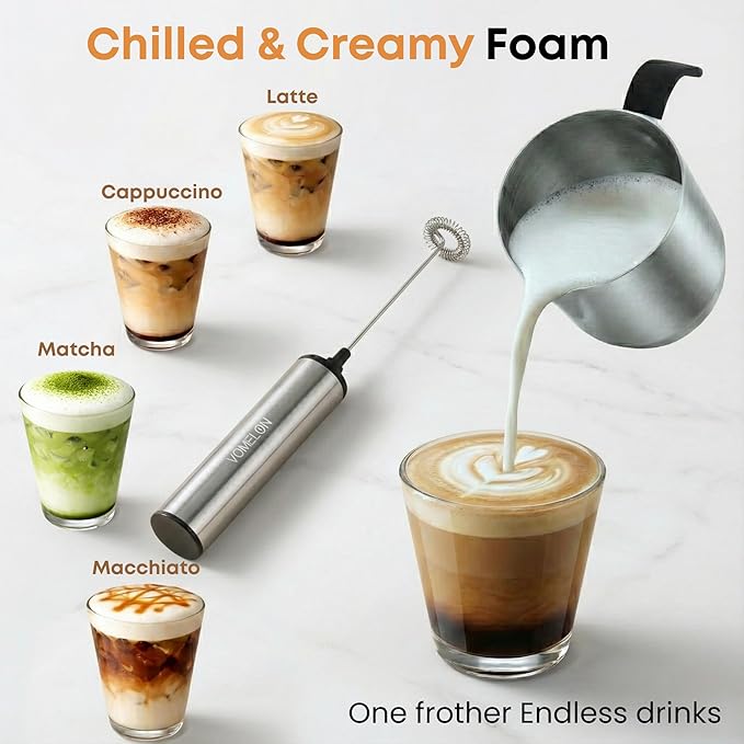 Rechargeable Milk Frother Battery Operated,2-Speed Portable Travel Frother,Electric Milk Foamer Coffee Frother for Latte, Cappuccino, Hot Chocolate Drink Mixer with Double Mini Whisks and USB Cable