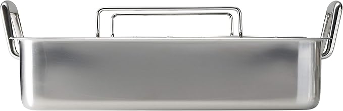 Tramontina 16.5-Inch Stainless Steel Deep Roasting Pan with Basting Grill and V-Rack, Turkey Roaster for Oven, Dishwasher Safe, Made in Brazil