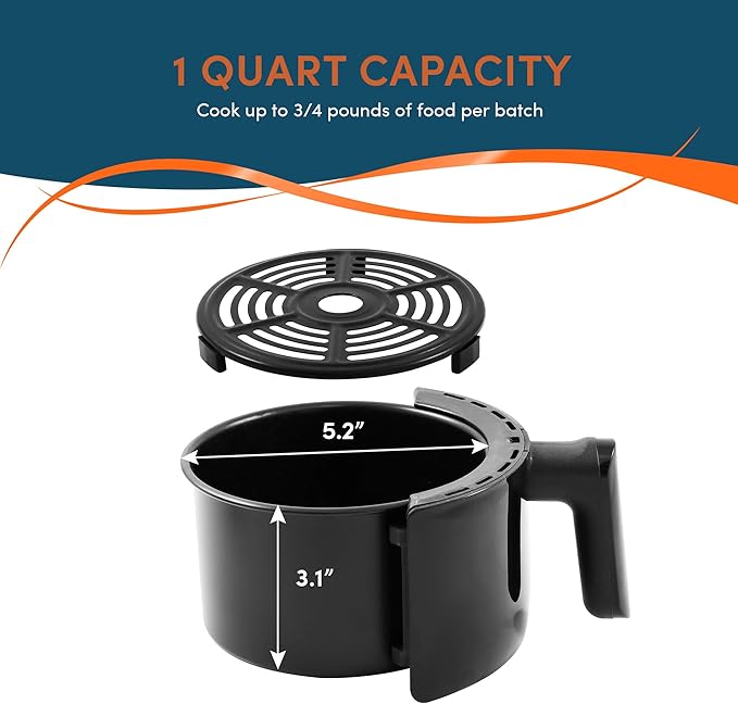 Elite Gourmet EAF1121 Personal 1.1 Qt. Compact Space Saving Electric Hot Air Fryer Oil-Less Healthy Cooker, Timer & Temperature Controls, 1000W