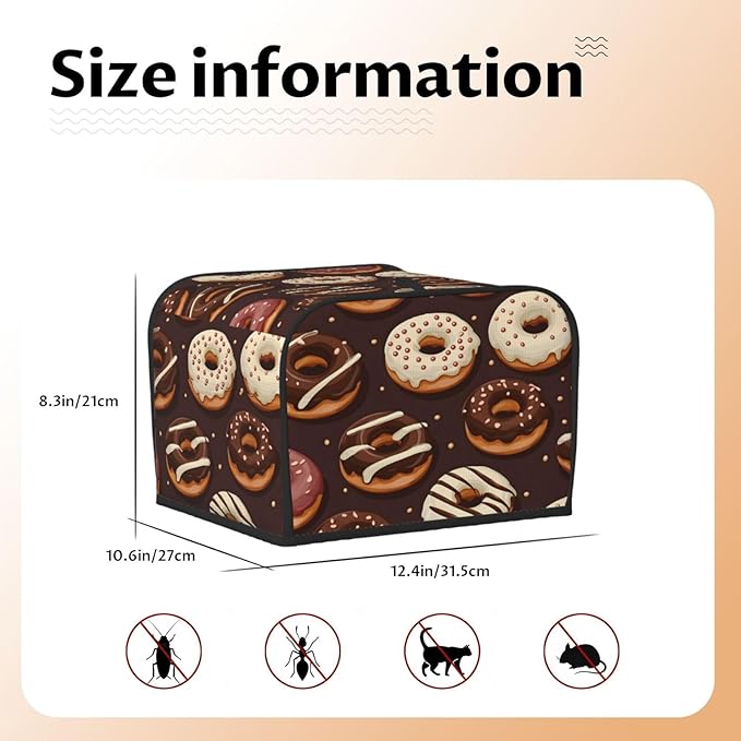Toaster Cover 4 Slice Food Donuts Pattern Waterproof Appliance Cover with Hang Loop Bread Baker Toaster Cover for Kitchen