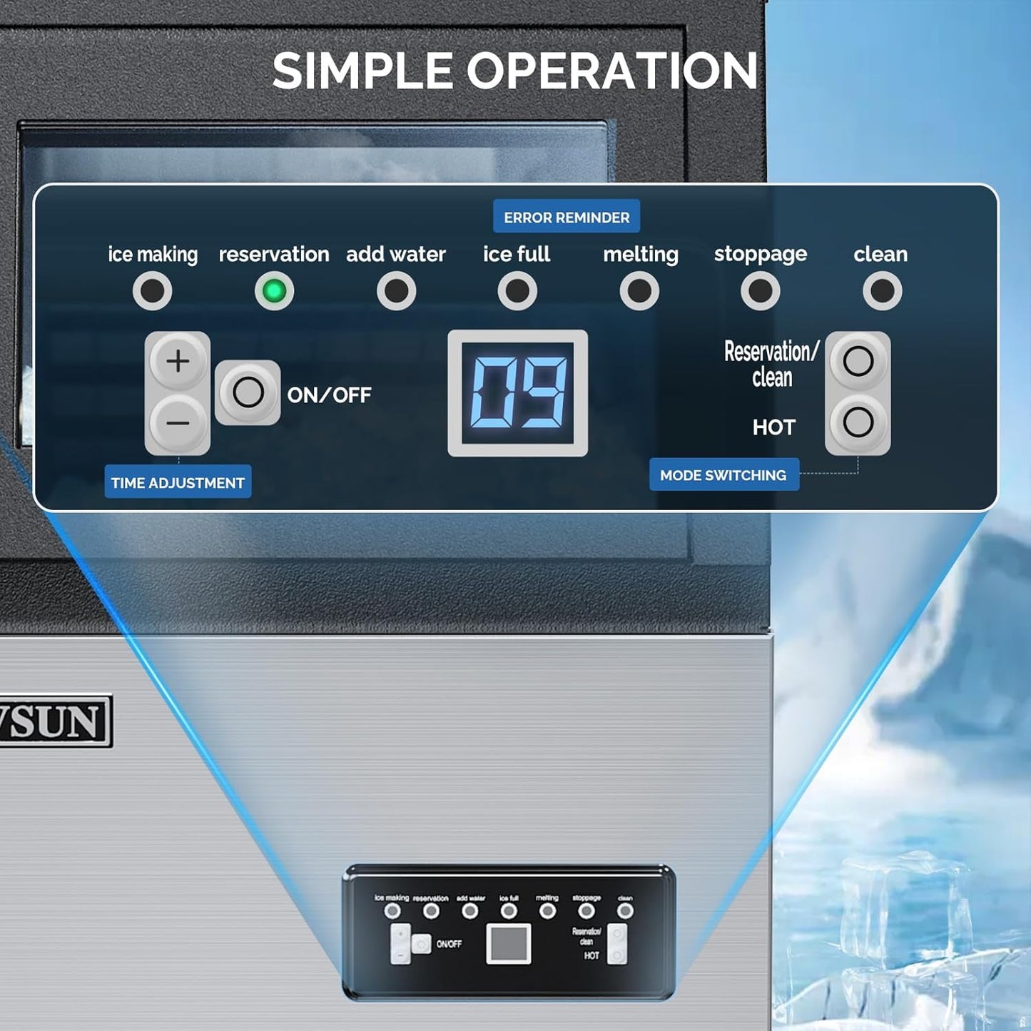 ROVSUN Commercial Ice Maker Machine 110LBS/24H with 2 Water Inlets, Freestanding Ice Machine with 24lbs Storage Bin, Ice Scoop & Water Filter for Home Office Restaurant Bar Cafe