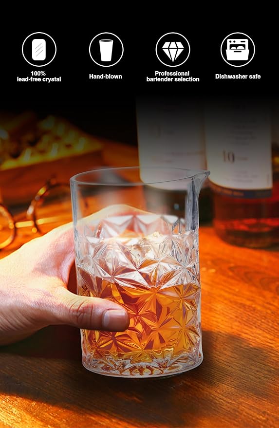 KITESSENSU Cocktail Mixing Glass 24oz 710ml - Crystal Bartender Accessories Glass Beaker to Mix & Stir Cocktails - Thick and Sturdy Bottom - Premium Seamless Design