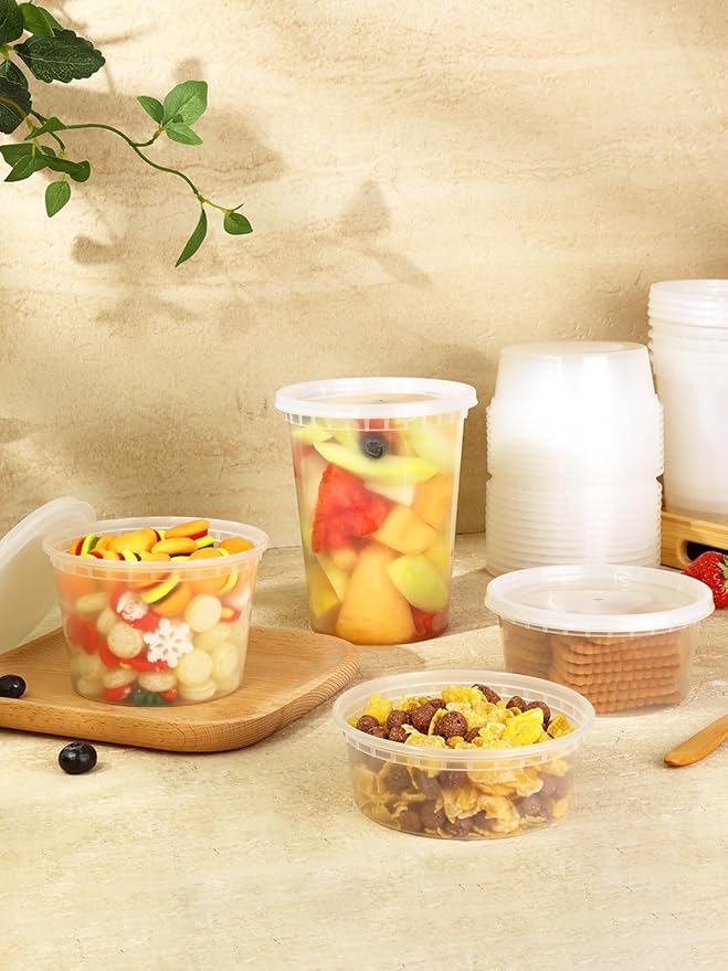 NEEBAKE 60 Set Deli Containers with Lids - 8oz 12oz 16oz 32oz Combo Plastic Food Storage Containers with Lids, Assorted Size To-Go Containers, Meal Prep Variety pack