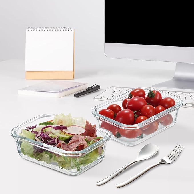 GULFLIN 12 Pack 22oz Glass Meal Prep Containers, Food Storage Containers with Lids, Air-Tight, Leak-Resistant, Freezer to Microwave Safe - Grey Set