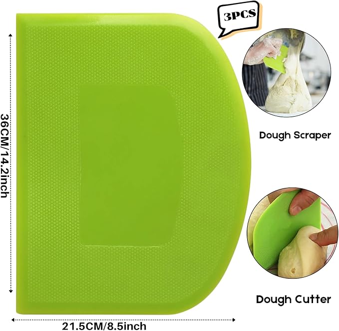 SURDOCA Dough Scraper Bench Scraper - 3P 14.2x8.5" Plastic Flexible Bowl Scraper, Sharp Edge & Angles Cake Scraper. Non-Slip Bakeware Decorating Tools Sculpting & Modeling Tools - Pink+White+Pink