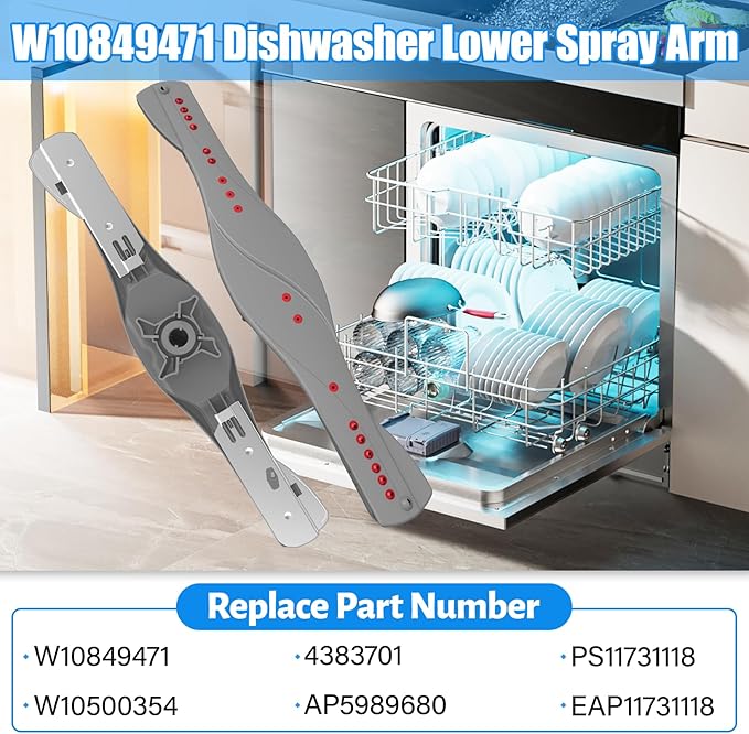 UPGRADED W10849471 Dishwasher Lower Spray Arm Compatible with Whirlpool Dishwasher Spray Arm W10500354 Kenmore Lower Spray Arm Parts AP5989680 4383701 PS11731118 Dishwasher Lower Arm Spray Replacement