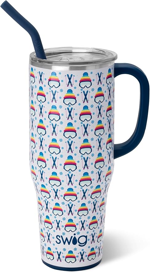 Swig Life 40oz Mega Mug, 40 oz Tumbler with Handle and Straw, Cup Holder Friendly, Dishwasher Safe, Extra Large Insulated Tumbler, Stainless Steel (Après Ski)
