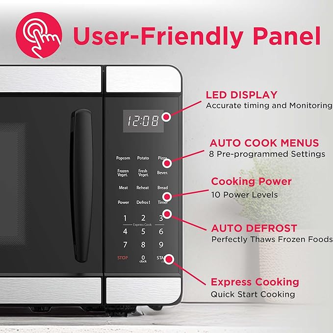 Frigidaire Countertop Microwave - Digital Control Panel - 6 Auto Cooking Settings - 10 Power Levels - Child Safety Lock - 0.7 Cu. Ft., Stainless Steel