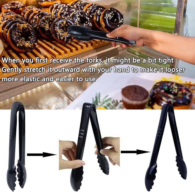 24Pcs Black Plastic Serving Utensils Disposable Serving Spoons Forks Tongs for Party Utensils Supplies for Dinner Parties Buffets Salad Noodles Soup and Weddings (Black)