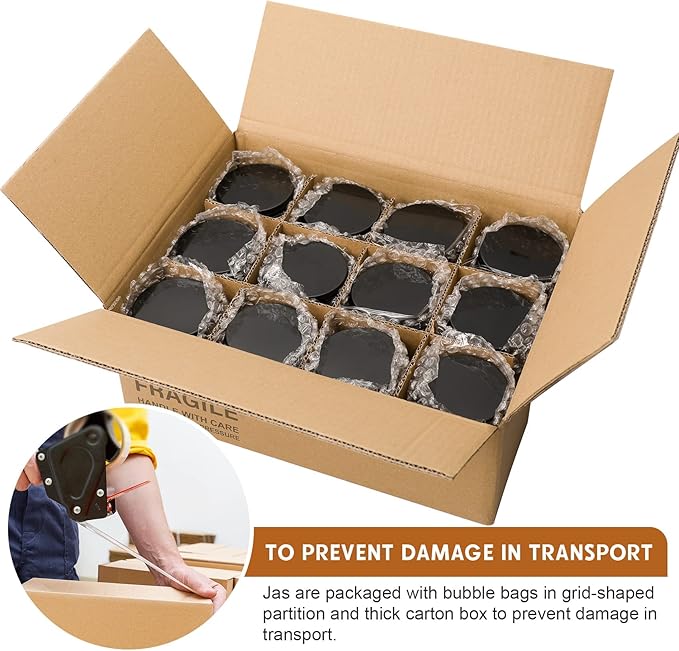 24 Pack, 8 OZ Thick Amber Candle Jars for Making Candle - Round Glass Jars with Lids - Empty Food Storage Containers, Canning/Mason Jar For Spice, Powder, Liquid, Sample - Leakproof & Food Grade