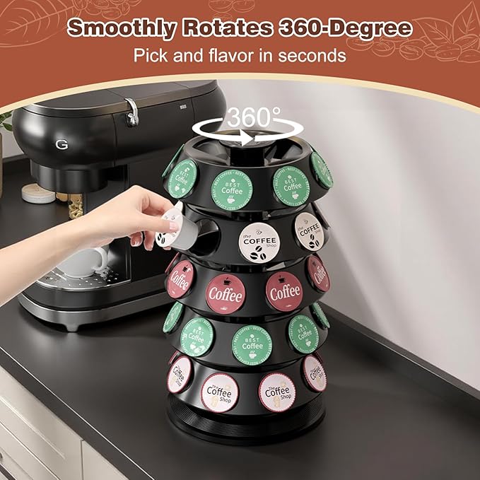 K Cup Holder, Coffee Pod Storage Carousel Holder Organizer Compatible with 40 Keurig Kcup Pods, New Modern Design for Home or Office Kitchen Counter Organizer