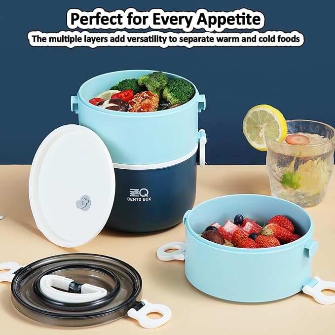 Bento Box Adult with Insulated Lunch Bag & Utensils, 81oz Large Capacity Leakproof 3 Stackable Lunch Box Containers for Adults Men Women Dining Out, BPA-Free & Microwave Safe Bento Lunch Box, Blue