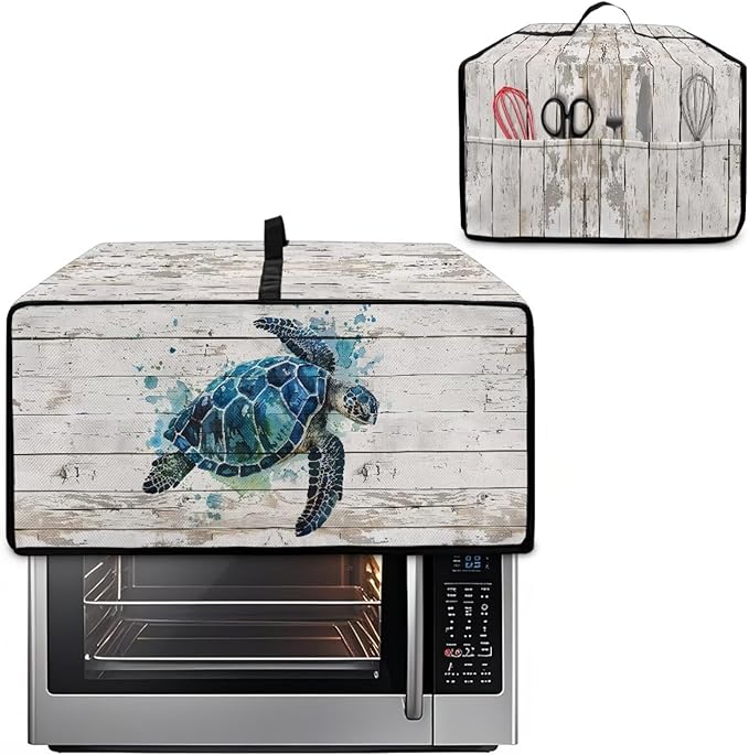 Air Fryer Toaster Oven Cover with Side Pockets, Protective Electrical Appliance Cover Kitchen Countertop Accessories and Decor, M, Watercolor Sea Turtle Wood Grain