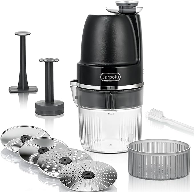 4 in 1 Electric Cheese Grater, Multifunctional Food Processing Machine, Labor-Saving Potato Shredder, Home Kitchen Vegetables Chopper, Suitable for Spice Veggies Fruits Nuts Biscuit, Black