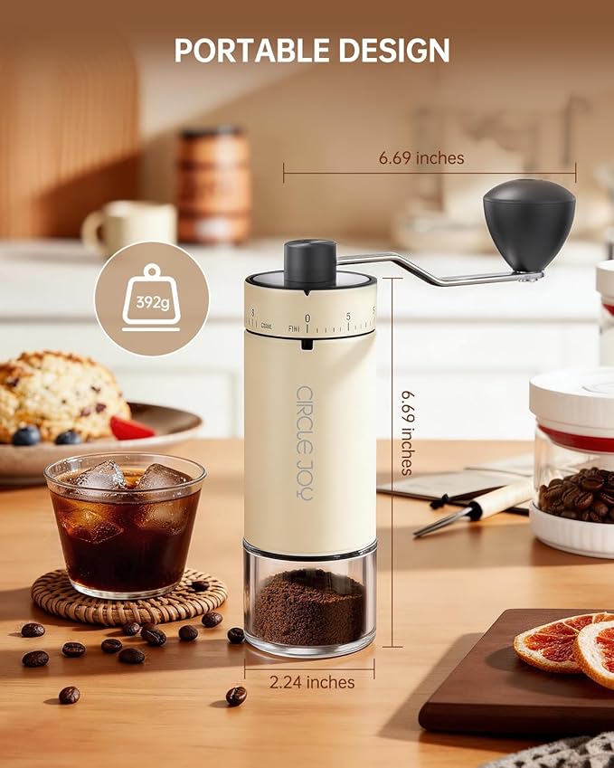 CIRCLE JOY Mini Manual Coffee Grinder with 40 External Adjustable Settings and Ceramic Conical Burr, Portable Stainless Steel Hand Coffee Grinder for Home and Travel