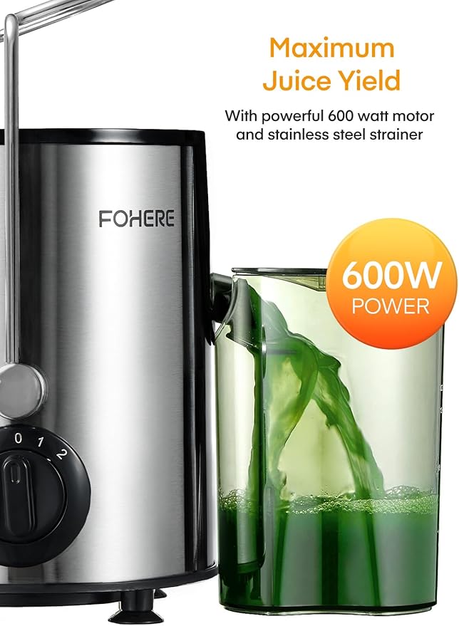Juicer Machines, 600W Centrifugal Juicer with Wide Mouth 3” Feed Chute for Whole Vegetable and Fruit with 3-Speed Setting, Easy to Clean, BPA Free, High Yield Juice, Juice Recipe Included