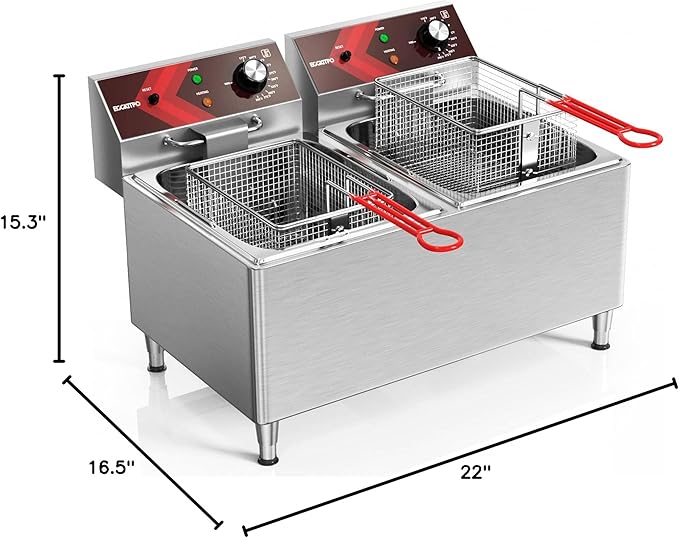 EGGKITPO Deep fryers Commercial Deep Fryer 12L x 2 Large Dual Tank Electric Countertop Fryer for Restaurant with 2 Frying Baskets and Lids, 1800W x 2, 120V