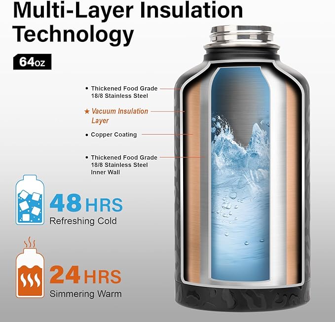 DYSANKY Insulated Water Bottle | Thickened Stainless Steel Vacuum Metal | Portable Sports Half Gallon Large Water Jug for Gym and Hiking with Straw, Carrier Bag, Handle Strap | BPA-Free 64 oz