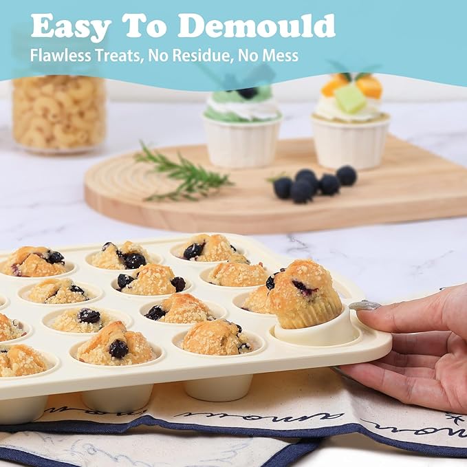 Silicone Mini Muffin Pan with Frame: Nonstick 24 Muffin Tins for Easy Release Baking Egg Bites & Small Cups English mcmuffin - 2-Pack BPA Free Cupcake Pan Oven Safe Molds for Family and Home Bakers