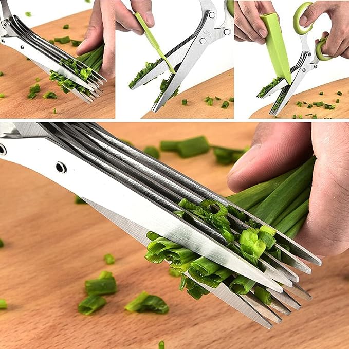 2 Pack Herb Scissors, Herb Scissors with 5 Blades and Cover, Multi Blade Kitchen Scissors for Cutting, Shredding and Cooking Cilantro Onion Salad Garden Herbs, Dishwasher Safety (Green)