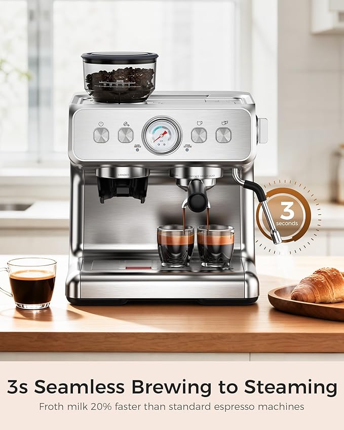 Kndko Dual Boiler Espresso Machine-Simultaneous Coffee & Steam, 20 Bar Espresso Coffee Machines with Grinder, Professional Expresso Coffee Maker for Home, Coffee Shop, Small Café