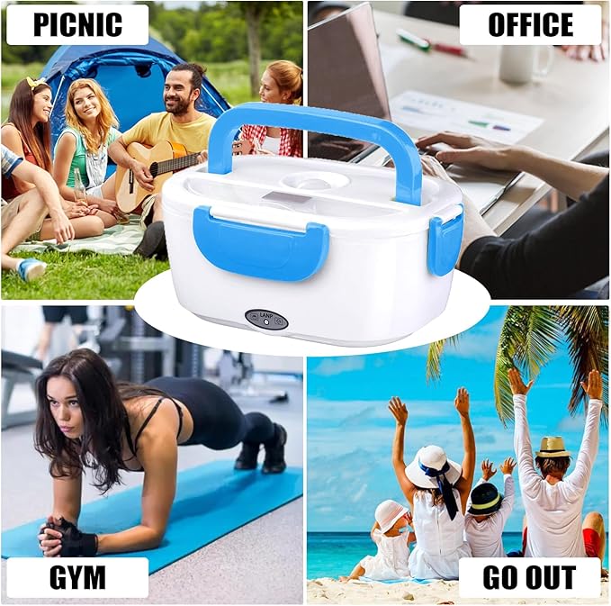 INVODA Electric Lunch Box 110V Food Heating Lunch Hot Box Portable Insulated Bento Box Electric Lunch Container for Office Travel Home (Blue)