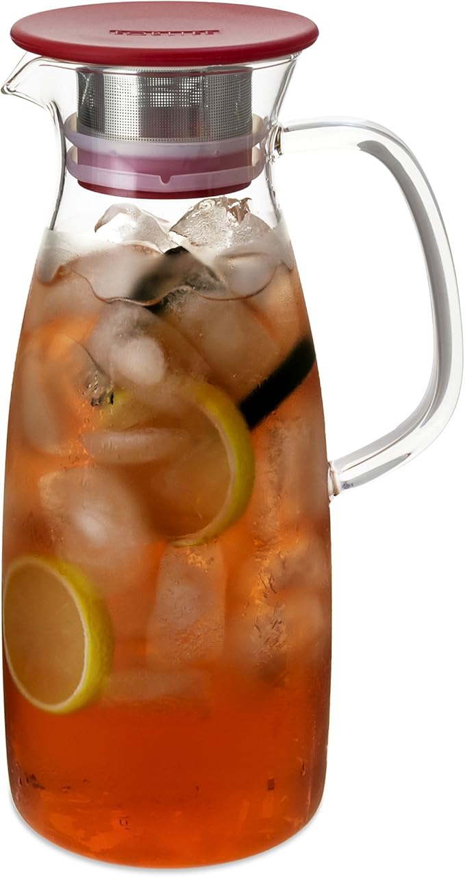 FORLIFE Mist Glass Ice Tea Jug , 50-Ounce, Red